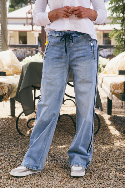 Glam Track Denim- Navy Stripe