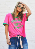 Sunshine State Of Mind Ringer Tee- Pink/Green