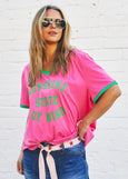 Sunshine State Of Mind Ringer Tee- Pink/Green