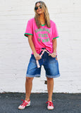Sunshine State Of Mind Ringer Tee- Pink/Green