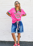 Sunshine State Of Mind Ringer Tee- Pink/Green