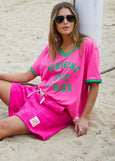 Sunshine State Of Mind Ringer Tee- Pink/Green