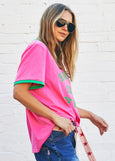 Sunshine State Of Mind Ringer Tee- Pink/Green