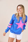 Holiday Sweater- Cobalt Blue/Pink