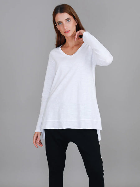 Barwon V Neck LS Tee- White