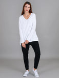 Barwon V Neck LS Tee- White