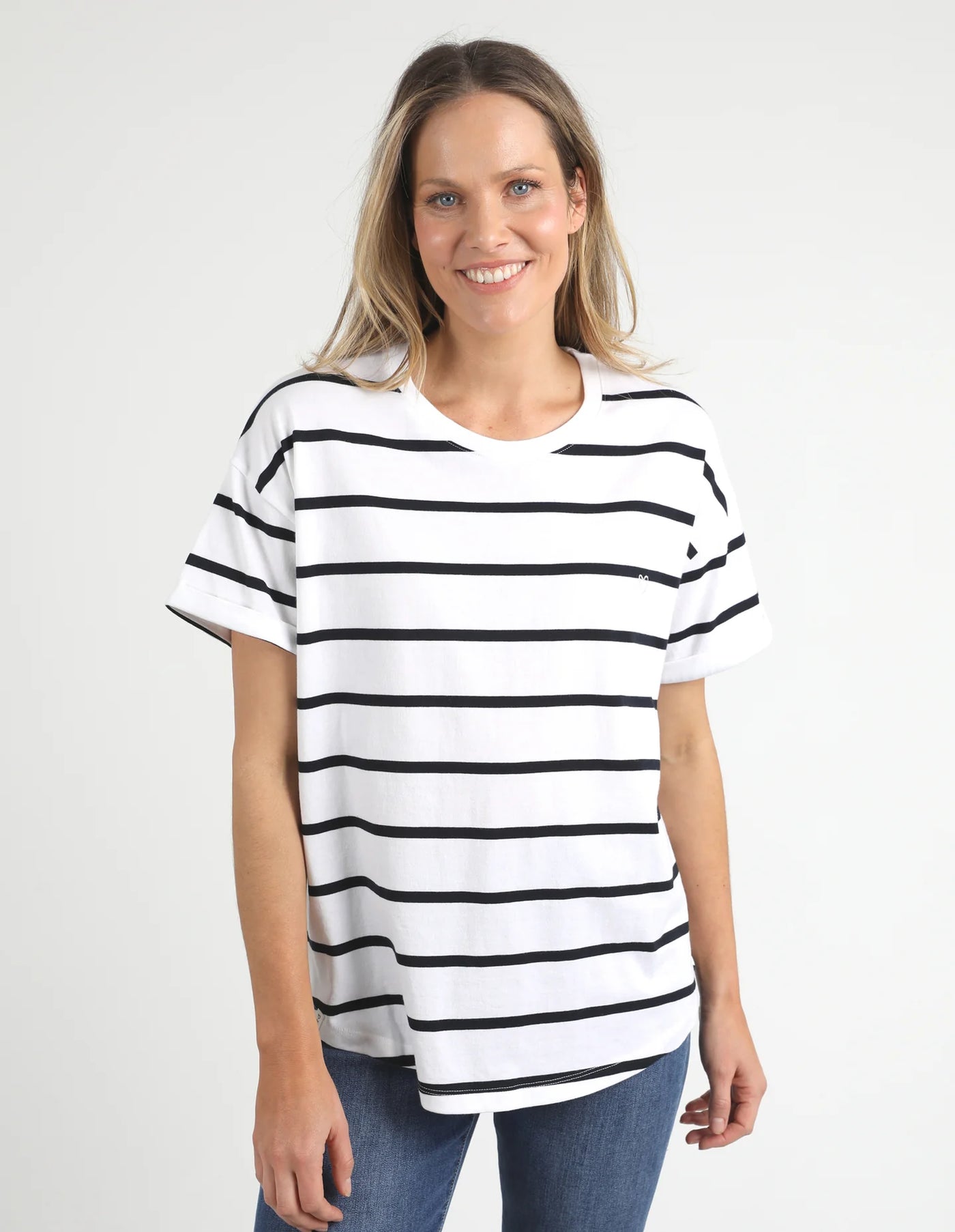 Halli Short Sleeve Tee-White/Navy Stripe