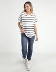 Halli Short Sleeve Tee-White/Navy Stripe