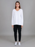 Barwon V Neck LS Tee- White