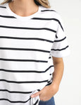Halli Short Sleeve Tee-White/Navy Stripe