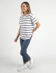 Halli Short Sleeve Tee-White/Navy Stripe