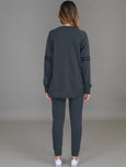 Ginger Leopard Print Splice Star Sweatshirt- Charcoal