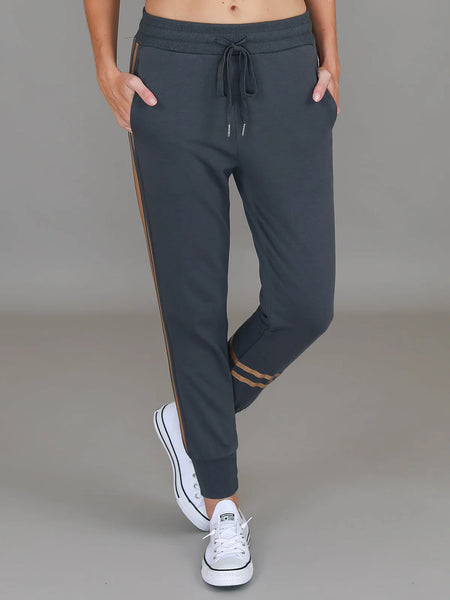 Charlise Gold Side Stripe Sweatpants- Charcoal