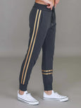 Charlise Gold Side Stripe Sweatpants- Charcoal