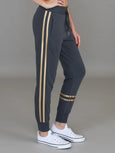 Charlise Gold Side Stripe Sweatpants- Charcoal