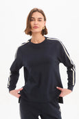 Stripe Sleeve Sweat- Navy/Cream Stripe