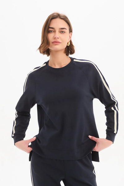 Stripe Sleeve Sweat- Navy/Cream Stripe