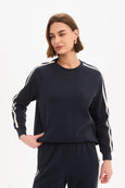 Stripe Sleeve Sweat- Navy/Cream Stripe