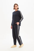 Stripe Sleeve Sweat- Navy/Cream Stripe