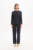 Stripe Sleeve Sweat- Navy/Cream Stripe