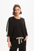 Oversized 3/4 Stripe Sleeve Tee- Black/Cream Stripe