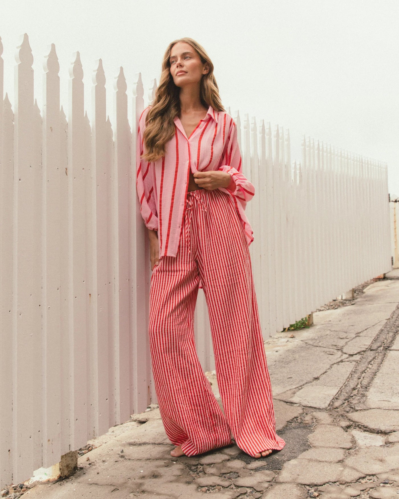 Lilly Pin Stripe Shirt- Pink/Red