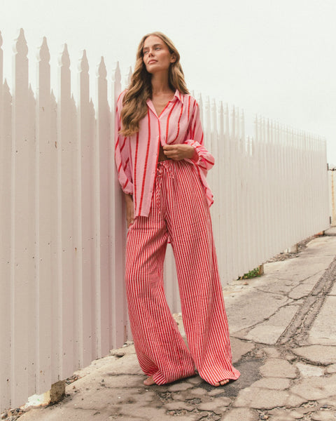 Lilly Pin Stripe Shirt- Pink/Red