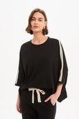Oversized 3/4 Stripe Sleeve Tee- Black/Cream Stripe