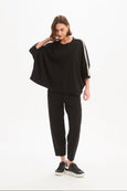 Oversized 3/4 Stripe Sleeve Tee- Black/Cream Stripe