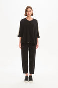 Oversized 3/4 Stripe Sleeve Tee- Black/Cream Stripe