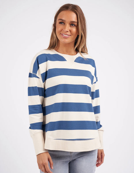 Striped Delilah Crew- Blue Denim