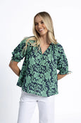 Fleur Blouse- Mint/Navy