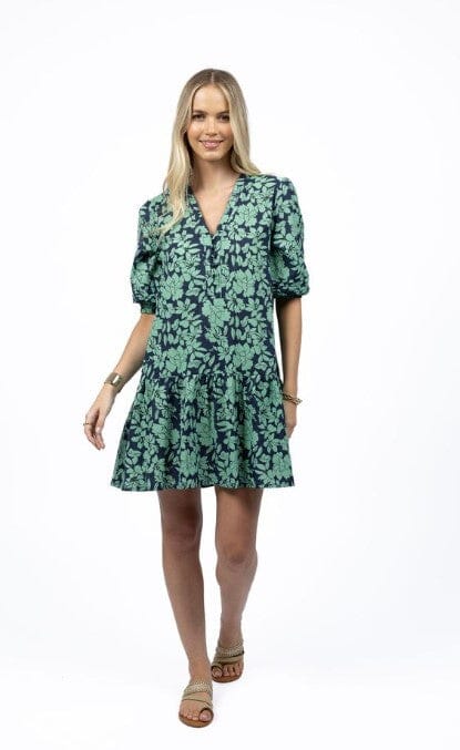 Fleur Smock Dress- Mint/Navy