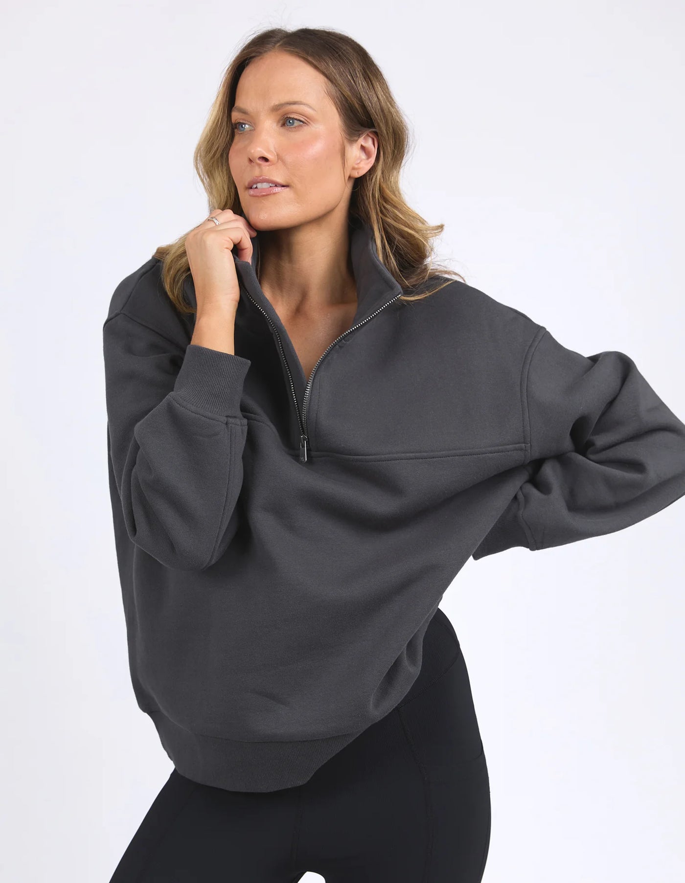 College Zip Crew-Charcoal