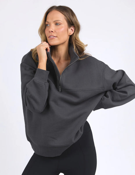 College Zip Crew-Charcoal