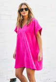 Salt and Sunshine Towelling Cover-Up- Hot Pink