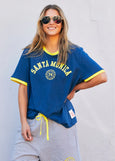 Santa Monica Ringer Tee- Blue/Yellow