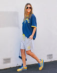 Santa Monica Ringer Tee- Blue/Yellow