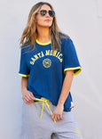 Santa Monica Ringer Tee- Blue/Yellow