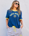 Santa Monica Ringer Tee- Blue/Yellow