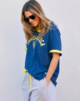 Santa Monica Ringer Tee- Blue/Yellow