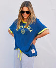 Santa Monica Ringer Tee- Blue/Yellow
