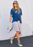 Santa Monica Ringer Tee- Blue/Yellow