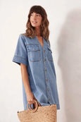 Sammy Relaxed Shirt Dress- Mid Vintage Blue