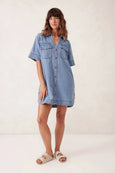 Sammy Relaxed Shirt Dress- Mid Vintage Blue