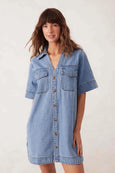 Sammy Relaxed Shirt Dress- Mid Vintage Blue
