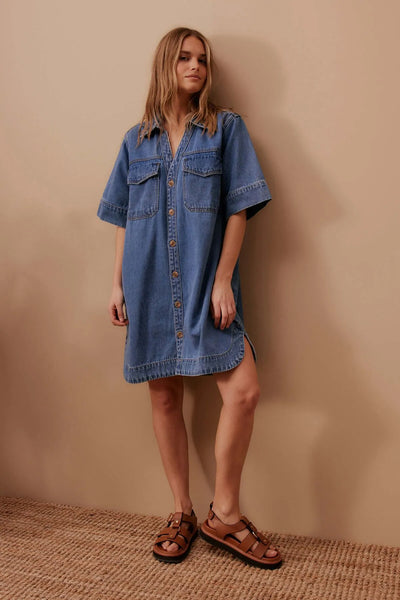 Sammy Relaxed Shirt Dress- Fresh Indigo