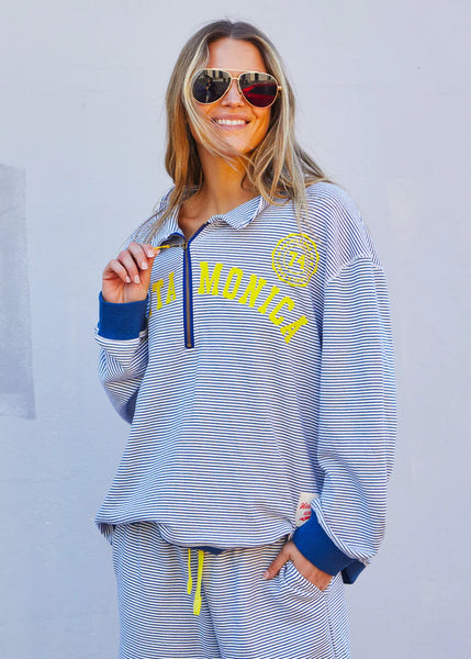 Santa Monica 1/2 Zip- Blue/White Stripe