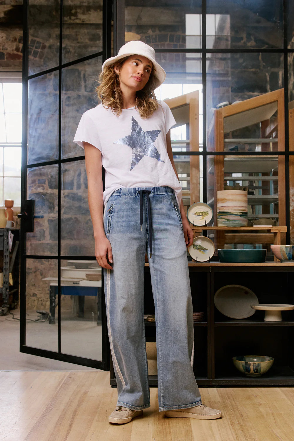 Glam Track Denim- Silver Stripe