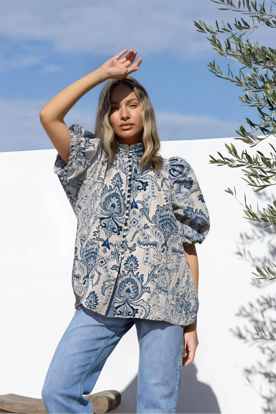 Lena Blouse- Blue Tile